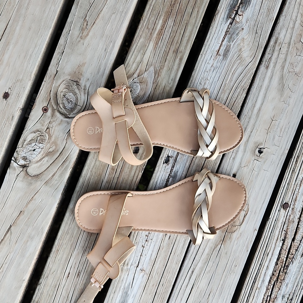 Dream Pairs Women's Braided Sandals Brown Tan Gold Ankle Strap Size